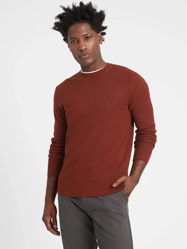 Banana Republic Men's Italian Merino Waffle-Knit Sweater Dark Spiced Rum Size L