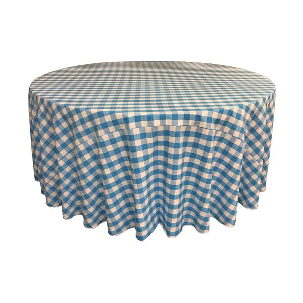 La Linen Polyester Gingham Checkered 120x22 Round Tablecloth, White and Orange