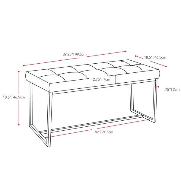 CorLiving Modern Fabric Wide Bench with Chrome Base, Brown