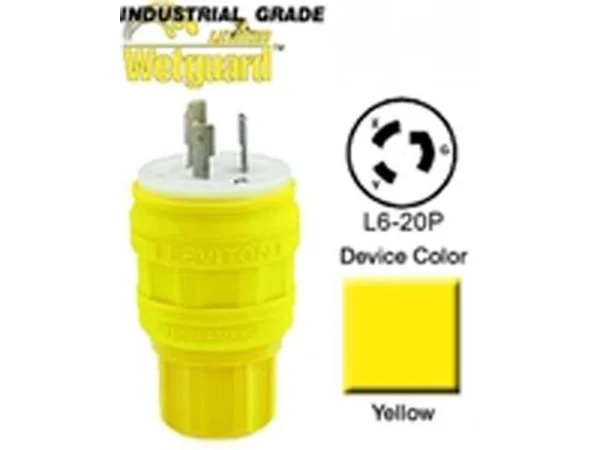 Leviton 26W48 Locking Plug - 20A, 250V, Wetguard, 2P3W