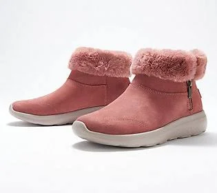 Skechers On-The-Go Faux Fur Ankle Boots -Enchanted, Size 8 Wide, Rose