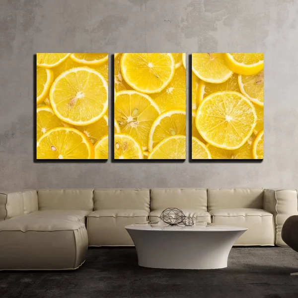 Wall26 - 3 Piece Canvas Wall Art - Background of Sliced Ripe Lemons Organic - Pattern - Modern Home Decor Stretched and Framed Re