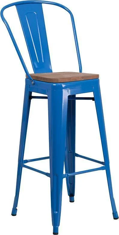 Flash Furniture 30x22 High Metal Barstool with Back and Wood SEAT, Mint Green