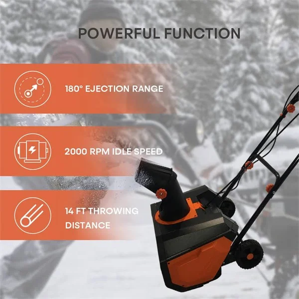 120V 60Hz Power Snow Blower 12 Amp Electric Snow Thrower Metal Black - 7.18" x 14.17" x 7.13"
