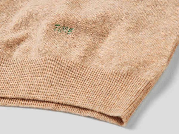 Benetton - Beige Turtleneck Sweater in Pure Merino Wool Customizable, Size M, Beige, Women