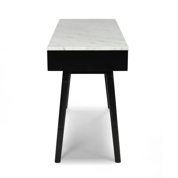 Viola 44x22 Rectangular Italian Carrara White Marble Writing Desk with Black Legs