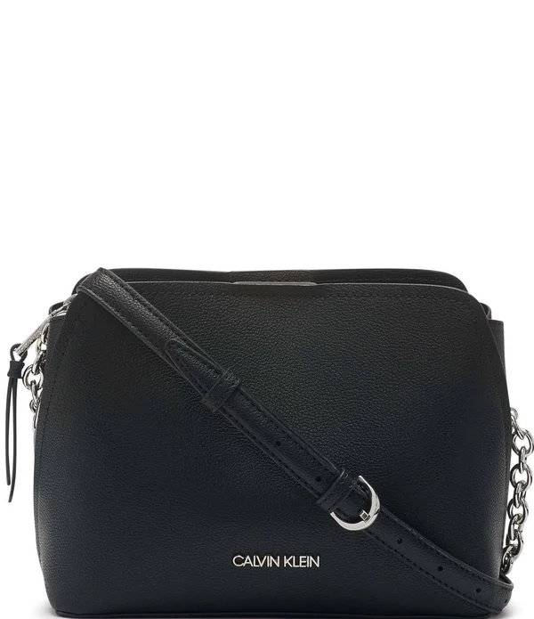 Calvin Klein Hailey Pebble Textured Snap Crossbody Bag - Black/Silver