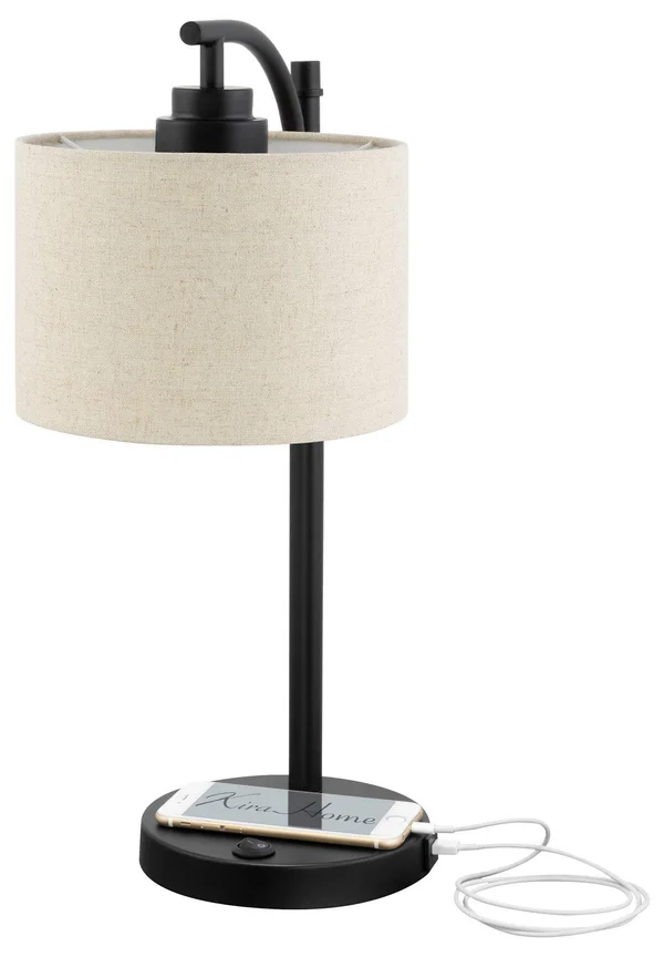 Kira Home York 18x22 Minimalist Arc Table Lamp w/ 2.0 Amp USB Charging Port - Honey