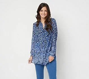Belle by Kim Gravel Animal Print Button FrontBlouse, Size XX-Small, Blue