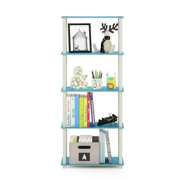 Furinno Turn-S-Tube 5-Tier Multipurpose Shelf Display Rack with Square Tubes - Light Blue/White