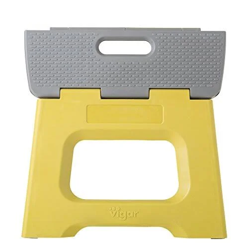 Vigar Compact Foldable Stool - 9 Inches, Lightweight, 330-Pound Capacity Non-Slip Folding Step Stool for Kids and Adults, Mustard