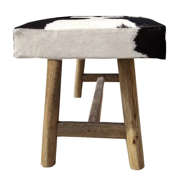 Pancho Black & White Cowhide Bench with Wooden Legs