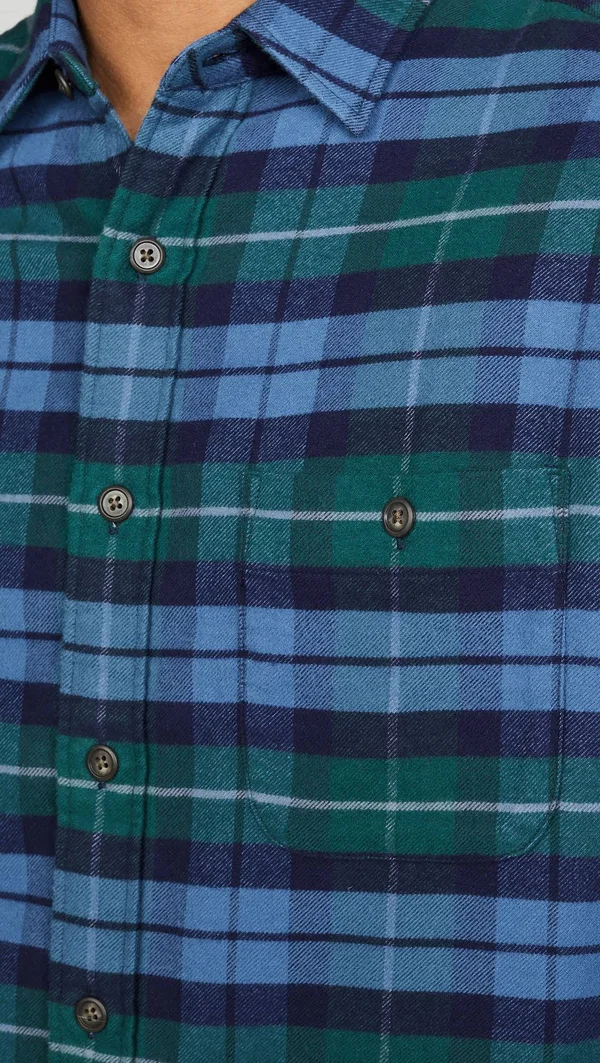 Faherty Men's Stretch Seaview Flannel - Blue Green Box Plaid XL