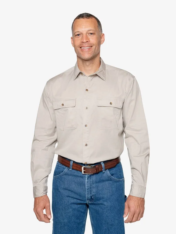Insect Shield Men's Twill Work Shirt, Size Large, Stone, 100% Cotton