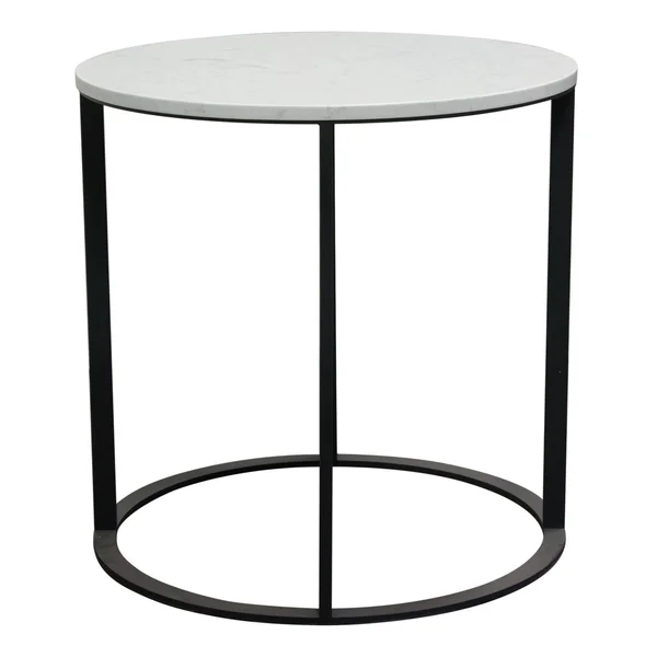 Diamond Sofa Surface Round End Table w/ Engineered Marble Top & Black Powder Coated Metal Base