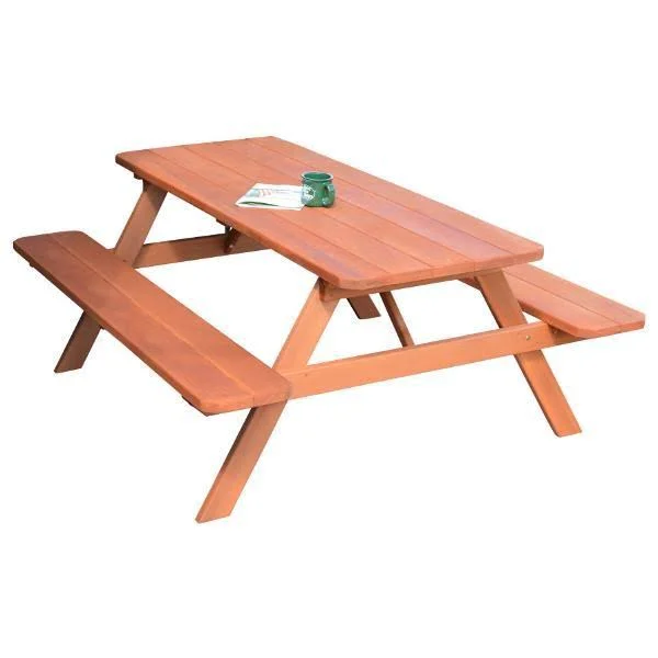 Western Red Cedar Picnic Table with Attached Benches 4ft, Gray Stain, Include Standard Size Umbrella Hole