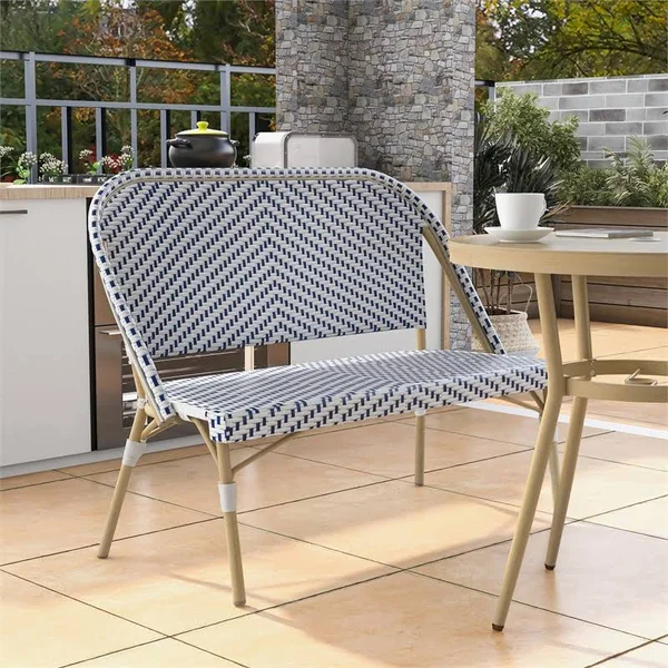Furniture of America Tres Modern Aluminum Patio Loveseat in Navy