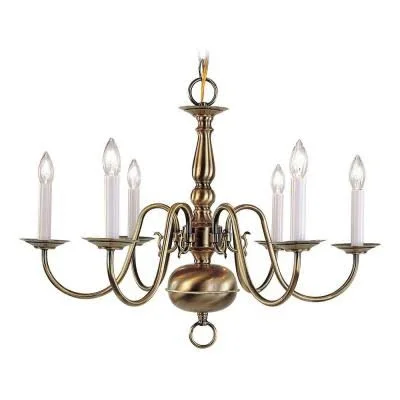 Livex Lighting 5006-01 Williamsburgh 6 Light Chandelier, Antique Brass