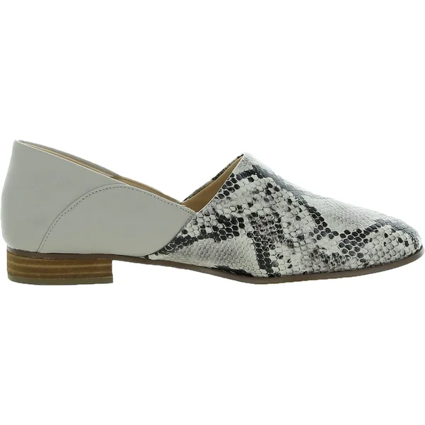 Clarks Pure Tone Womens Leather Slip on Flats, Grey Snake