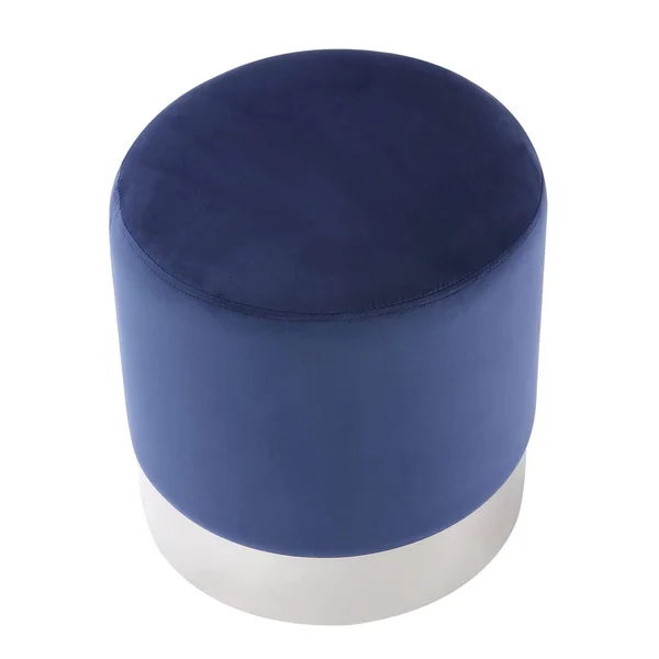 Inspired Home Elsa Velvet Round Ottoman with Metal Base - Navy/Chrome