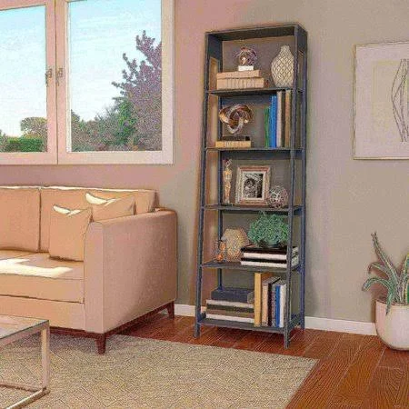 Hastings Home 471355Mzh Ladder-Style 5-Tiered Bookcase, Gray