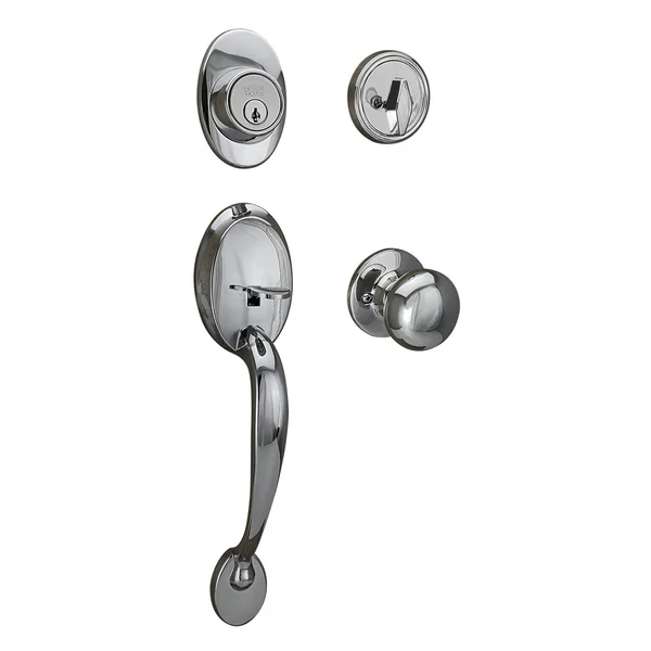 Design House Coventry Polished Chrome Door Handleset with Cambridge Interior Knob and Single Cylinder Deadbolt - 779074