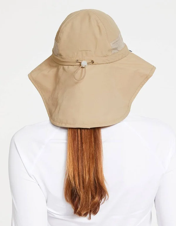 Women's Adventure Sun Hat UPF 50+ - Women's Legionnaire Style Hat Camo, Khaki Underbrim