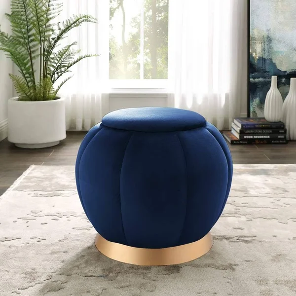 Ford Tufted Ottoman Nicole Miller Color: Navy, Leg Color: Gold