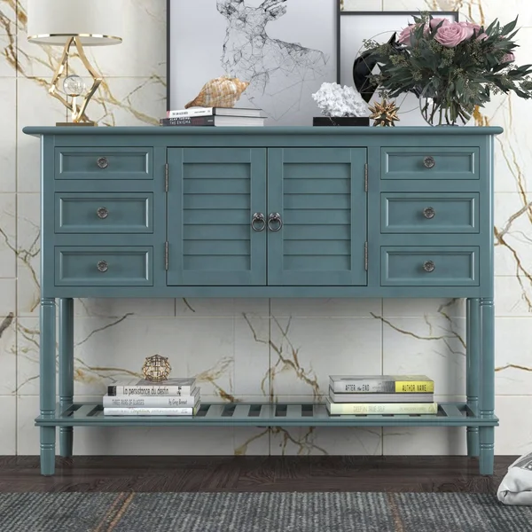 45&& Console Table Sofa Table with 6 Draweru0026 1 Cabinetu0026 1 Shelf - Green - Wood