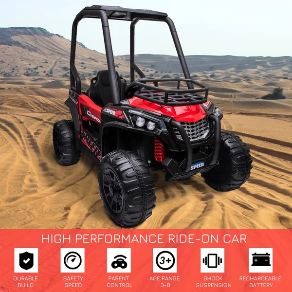 Aosom 12V Dual Motor Kids Electric Ride-On UTV Toy with Mp3/usb Music Connection - Suspension & Remote Control - Red