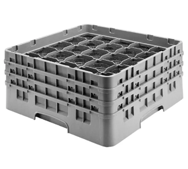 Cambro 25S638110 - 25 Compartment Camrack Full Size Glass Rack w/ 3 Extenders, Black