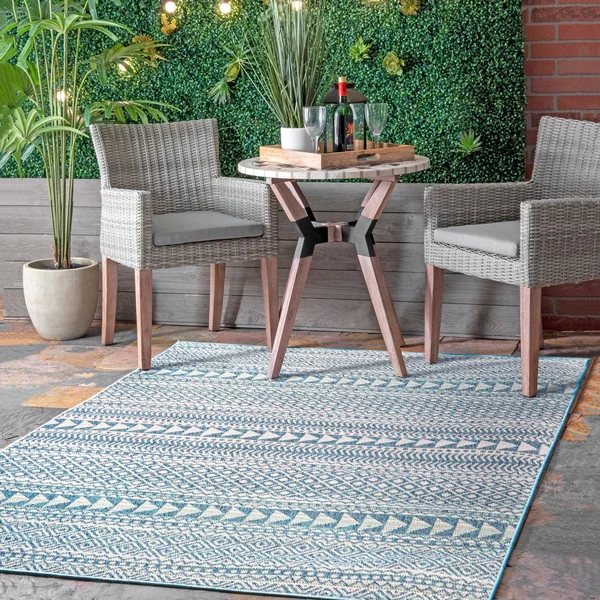 nuLOOM Hana Striped Geometric Outdoor Gray 5 ft. x 8 ft. Area Rug