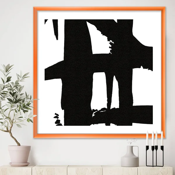 Designart &Black & White Crossing Paths II& Modern & Contemporary Framed Art Print - 16 in. Wide x 16 in. High - Orange