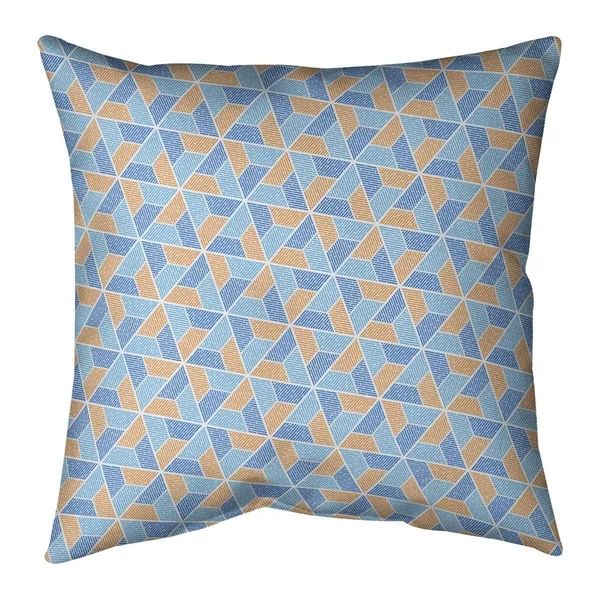 Blue Feature Two Color Trapezoids Throw Pillow - 14 x 14 - Blue & Yellow - Linen