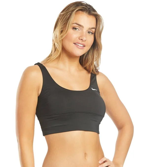Nike Women's Essential Scoop Neck Swim Midkini Top - Black - L
