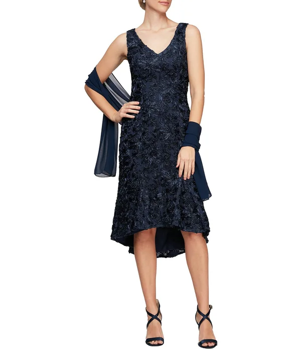 Alex Evenings Soutache Embroidered Flounce Hem Sleeveless Hi-Low Dress - 8