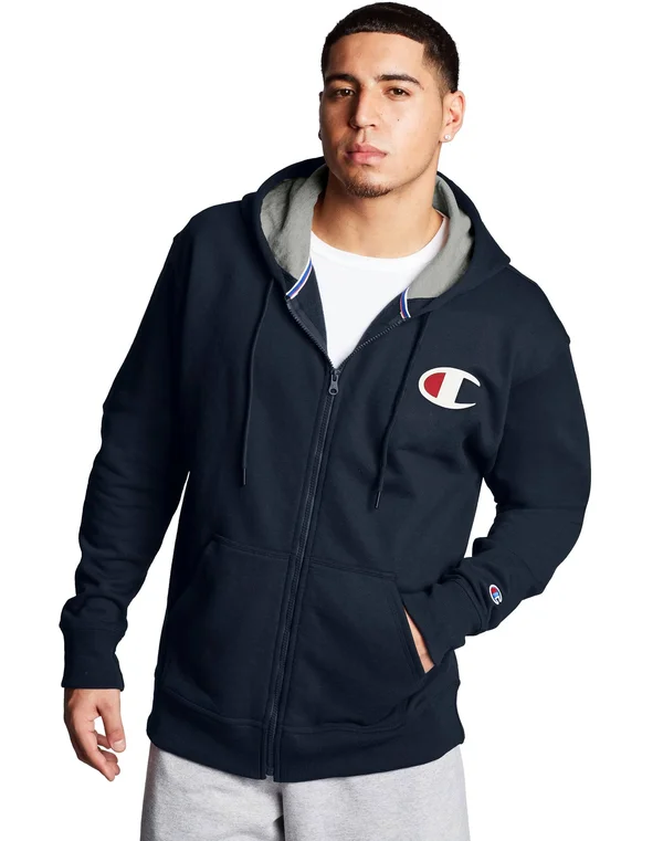 Champion Men's Powerblend Graphic Full Zip Hoodie - XXL, Blue