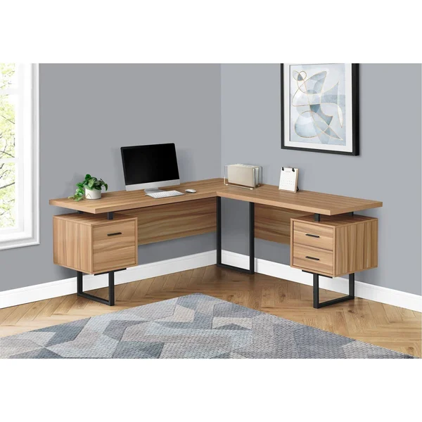 Monarch Computer Desk - 70x22L, Reclaimed Wood, Black Metal, L/R