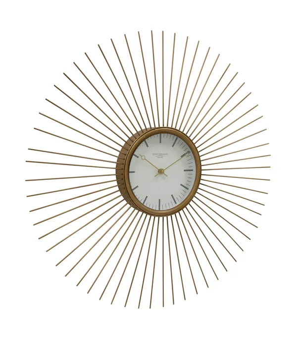 Studio Designs Home Mod Large 30x22 Retro Starburst Metal Wall Clock with Hour Minute Markers and Quartz Movement - Golden Brass