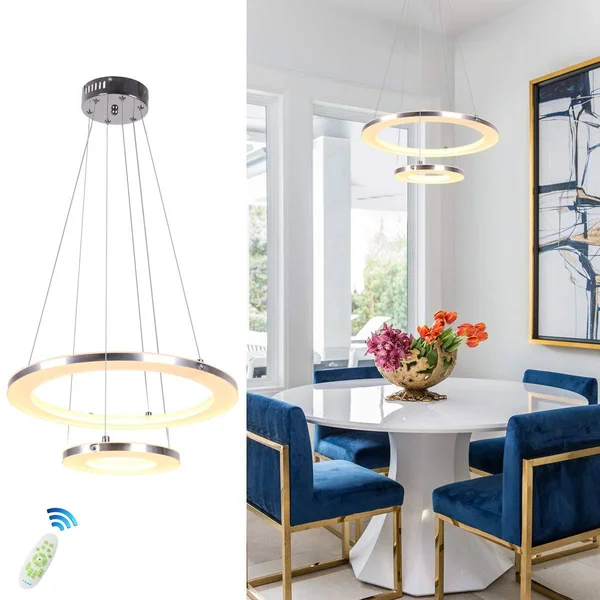 Modern Pendant Lighting - CHYING Acrylic 2-Ring 30W LED Hanging Lights Dimmable Ceiling Light Chandeliers Dimming Adjustable Heig