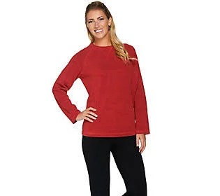Denim & Co. Baby Sherpa Crew Neck Sweatshirt, Size 1X, Claret Red
