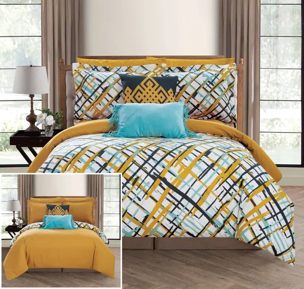 Chic Home Abstract 9 Piece Full Bed in A Bag Comforter Set - Gold