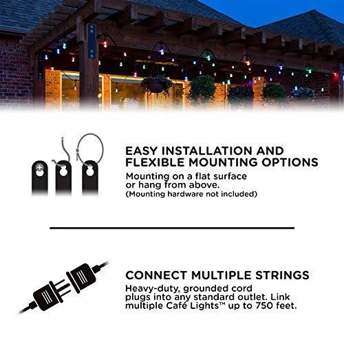 Enbrighten Seasons LED Warm White & Color Changing Café String Lights with Oil-Rubbed Bronze Lens Shade - Black, 48ft, 24 Imp