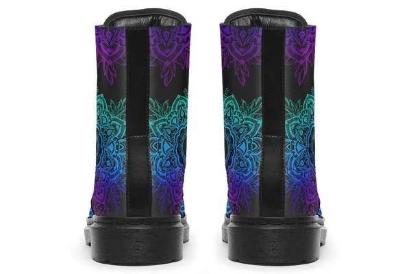 Yin Yang Mandala Boots - Vegan Black Boots, YesWeVibe Men's Boots, Black Sole, US 6, EU39