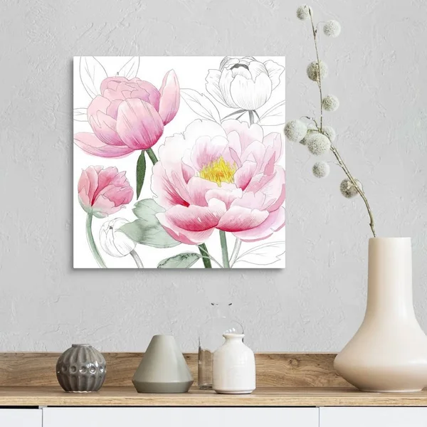 May Peonies I, Canvas Wall Art, 16x16, Great Big Canvas