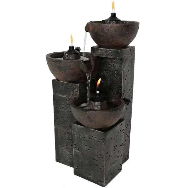 34x22 Burning Bowls 3-Tier Outdoor Water Fountain - Sunnydaze Decor