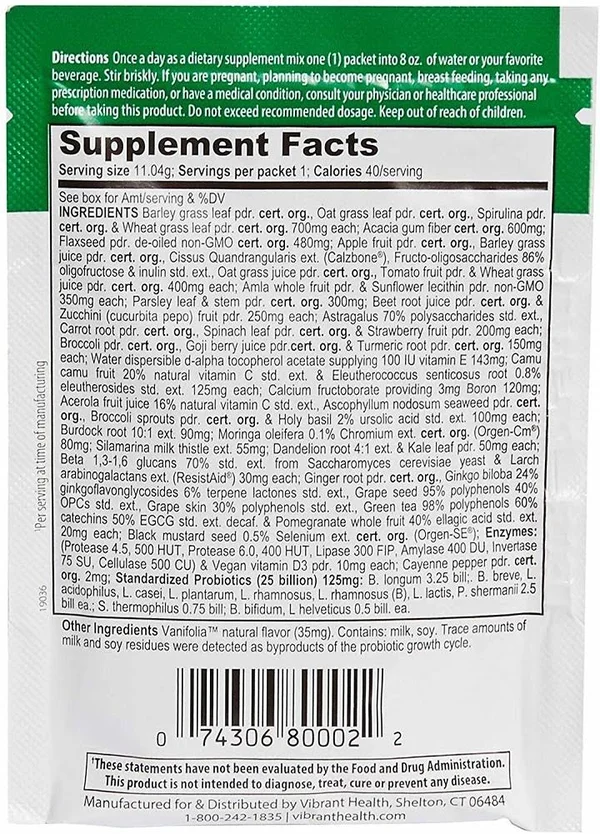 Vibrant Health - Green Vibrance, Plant-Based Superfood to Support (15 Servings)