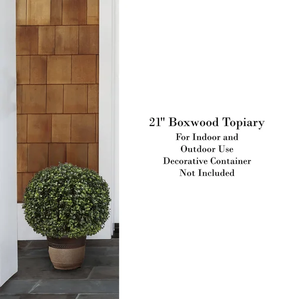 Pure Garden Decorative Potted Realistic Faux Boxwood Topiary