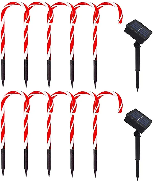 Amusingtao Battery Powered Christmas Candy Cane Pathway Garden Stake Lights - Solar LED Pathway Lights Christmas Decorations, Multi