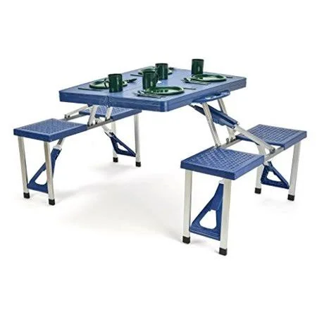 Trademark Innovations Portable Folding Picnic Table with 4 Seats - Size: 33.6, Blue